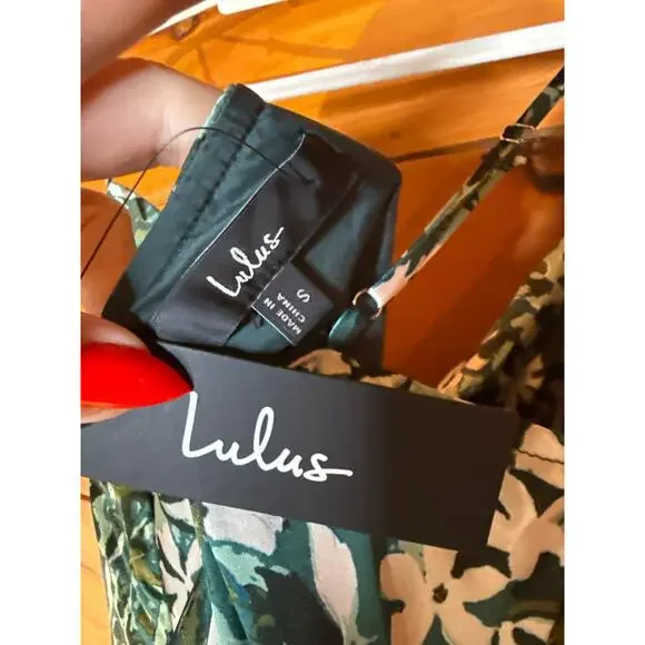 NWT Lulus Truest Romance Green Floral Print Sleeveless Ruched Midi Dress Size S - Picture 7 of 9